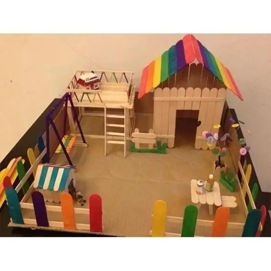 50 Pcs/Lot Ice Cream Woodenstick Stickwooden Strip Colorful Wooden Board Pieces Kindergarten Handmade Materials DIY