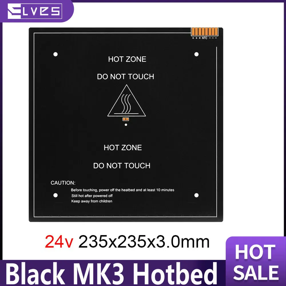 ELVES 3D Printer Parts 1PCS 235*235*3.0mm Black MK3 Hotbed Latest Aluminum Heated Bed For Hot-bed Support 24V 220W 235*235*3.0mm