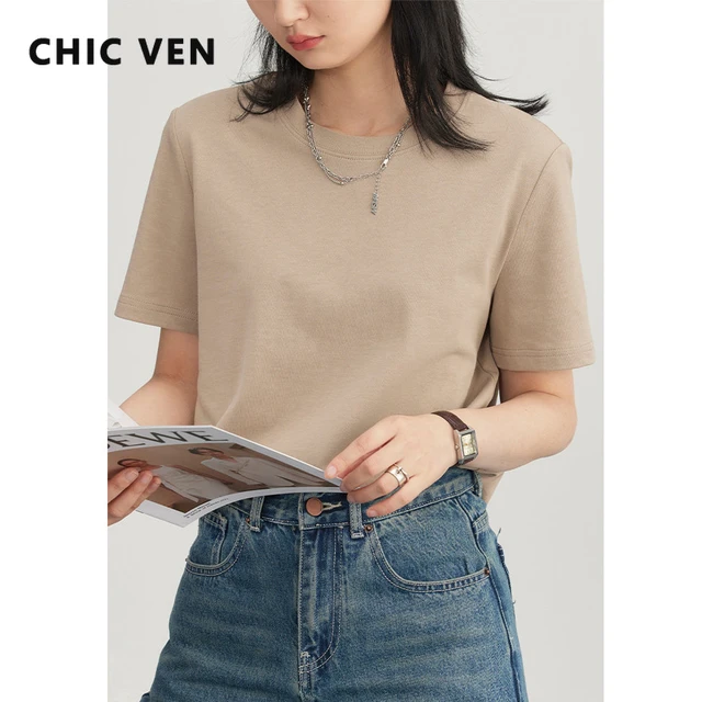 CHIC VEN-Camisetas básicas para mujer, jersey de manga corta con