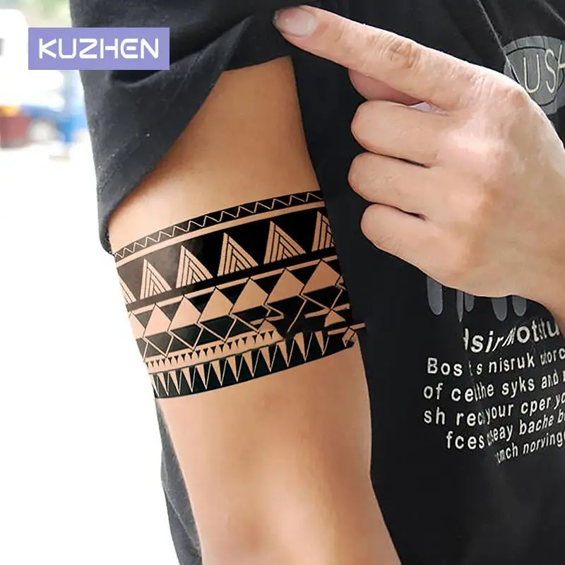 

Geometric Totem Ring Herbal Juice Tattoo Stickers Waterproof Semi-permanent Arm Lasting Art Male Fake Tattoo Decal Faux Tatouage