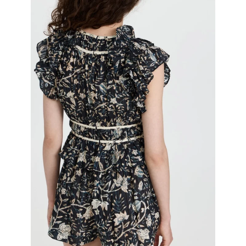 2022 New Spring Summer High Quality Fashion Flower Print Ruffled Woman Beach Style Casural Playsuit