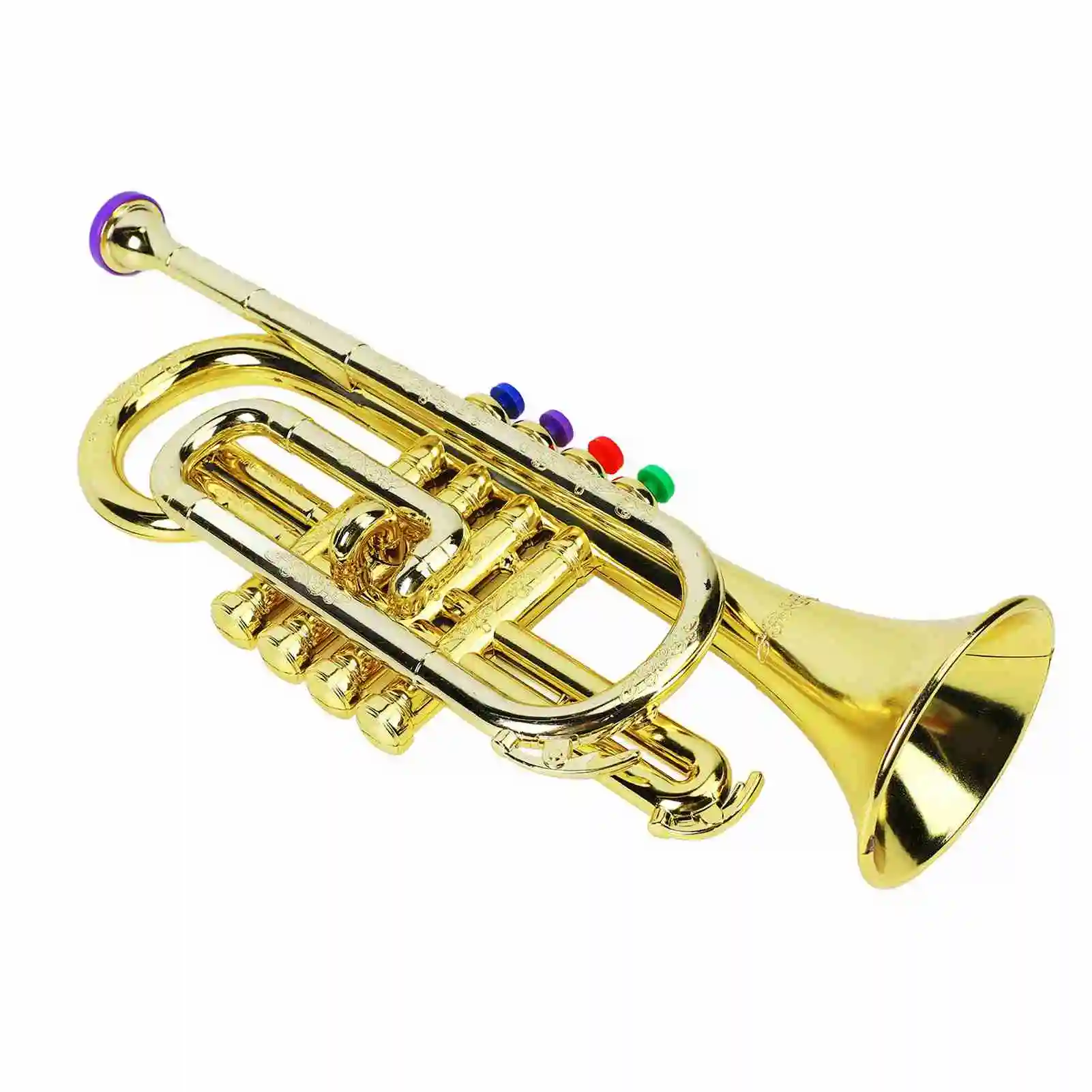 Kid Trumpet Plastic Children Trumpet Interesting 4 Colored Keys Coordination Exercising Color Coding Musical for Party