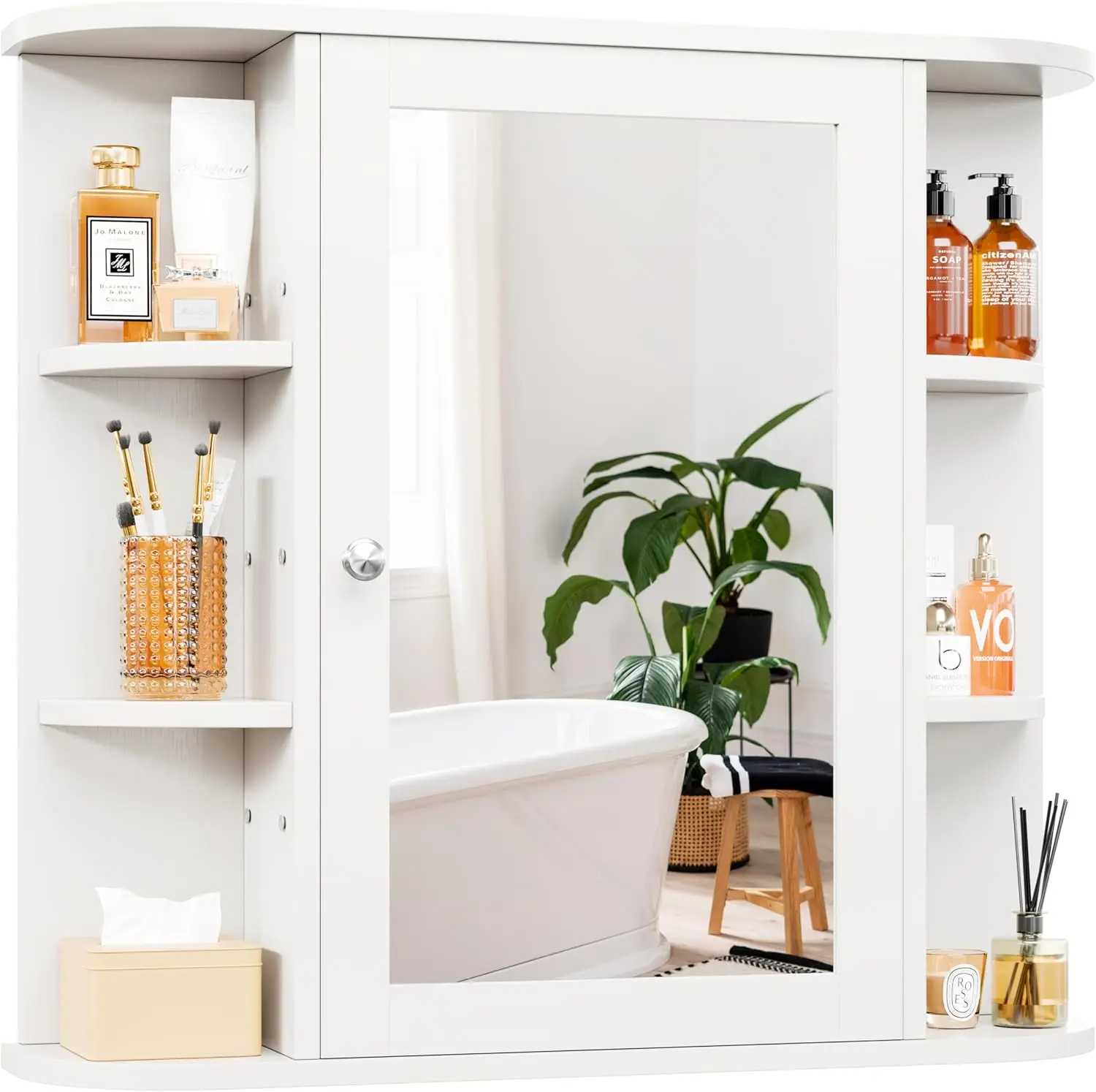 Bathroom Medicine Cabinet with Mirror, Wood Medicine Cabinet with Adjustable Shelf, Mirrored Door Over The Toilet Storage