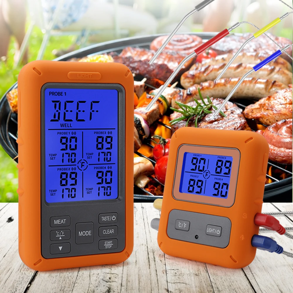 TS-TP40-B 4 Probes Digital Kitchen Oven Thermometer Timer Wireless Meat BBQ  Food Smoker Thermometer Wholesale