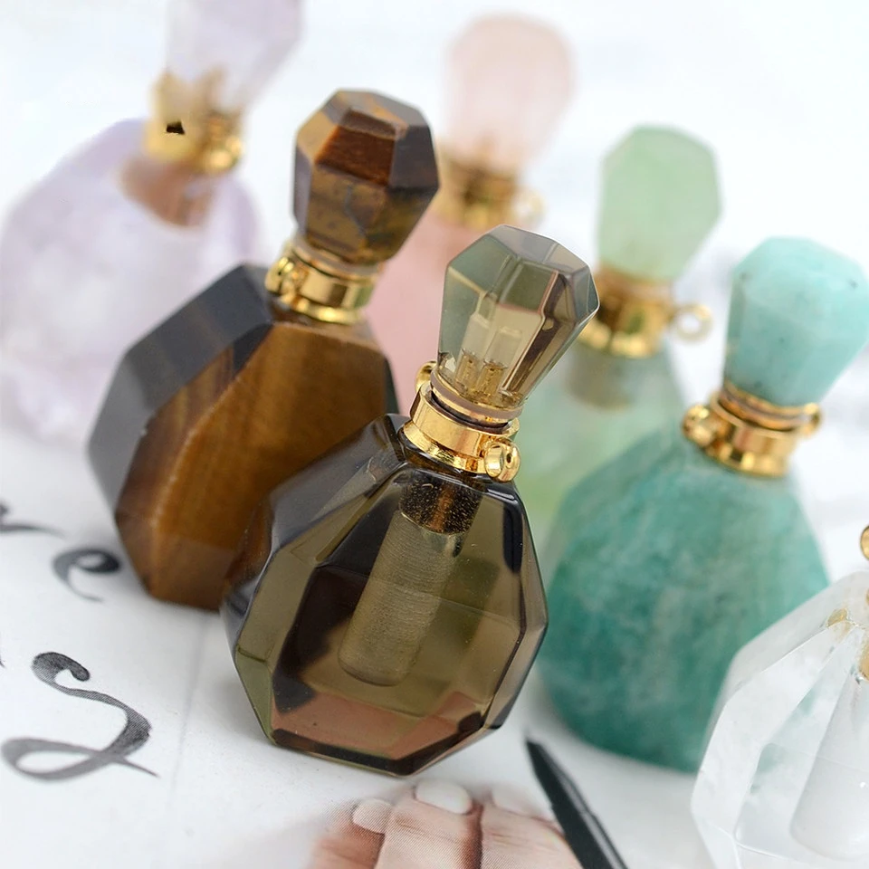 

New Perfume Bottle Pendant Natural Stone Pendant Perfume Bottle With Faceted Cabchon Perfume Pendant