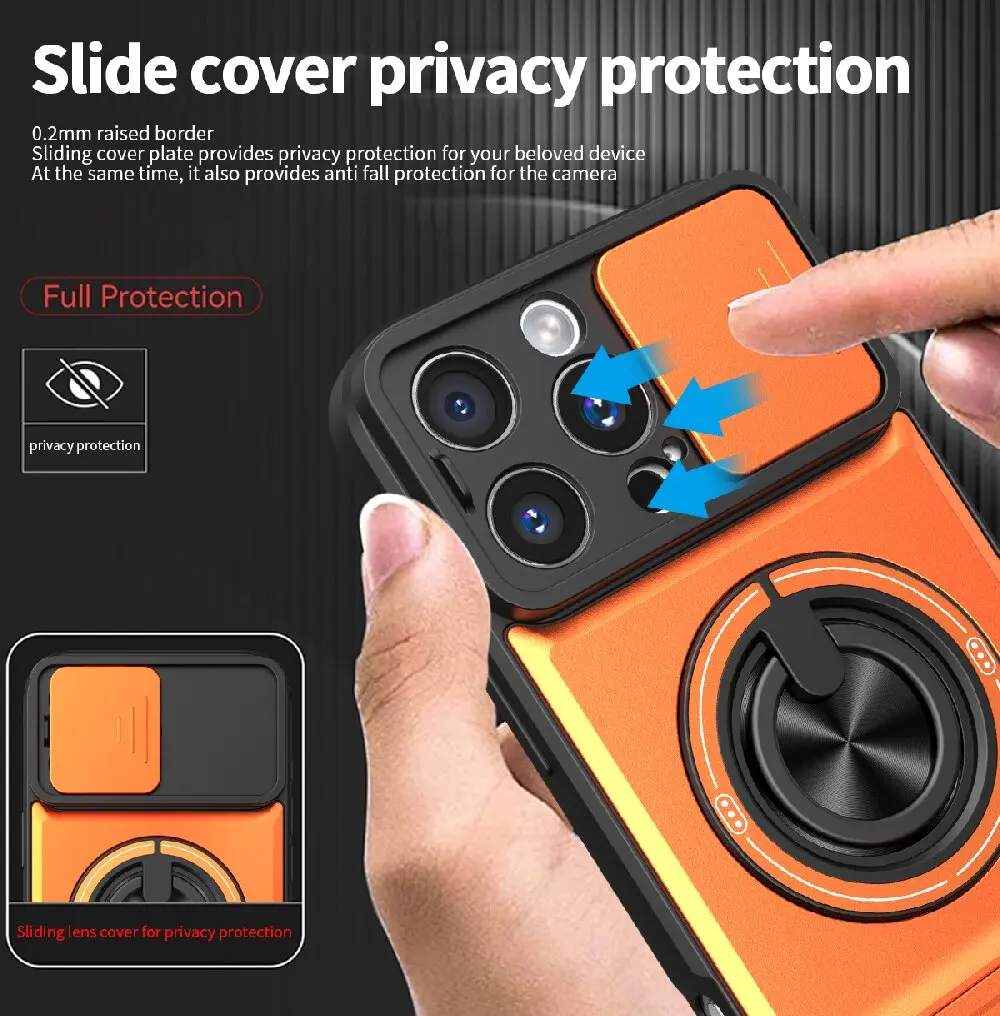 Armor Rugged Shockproof Magnetic Phone Case with Rotatable Ring Stand Cover and Camera Lens Protection
