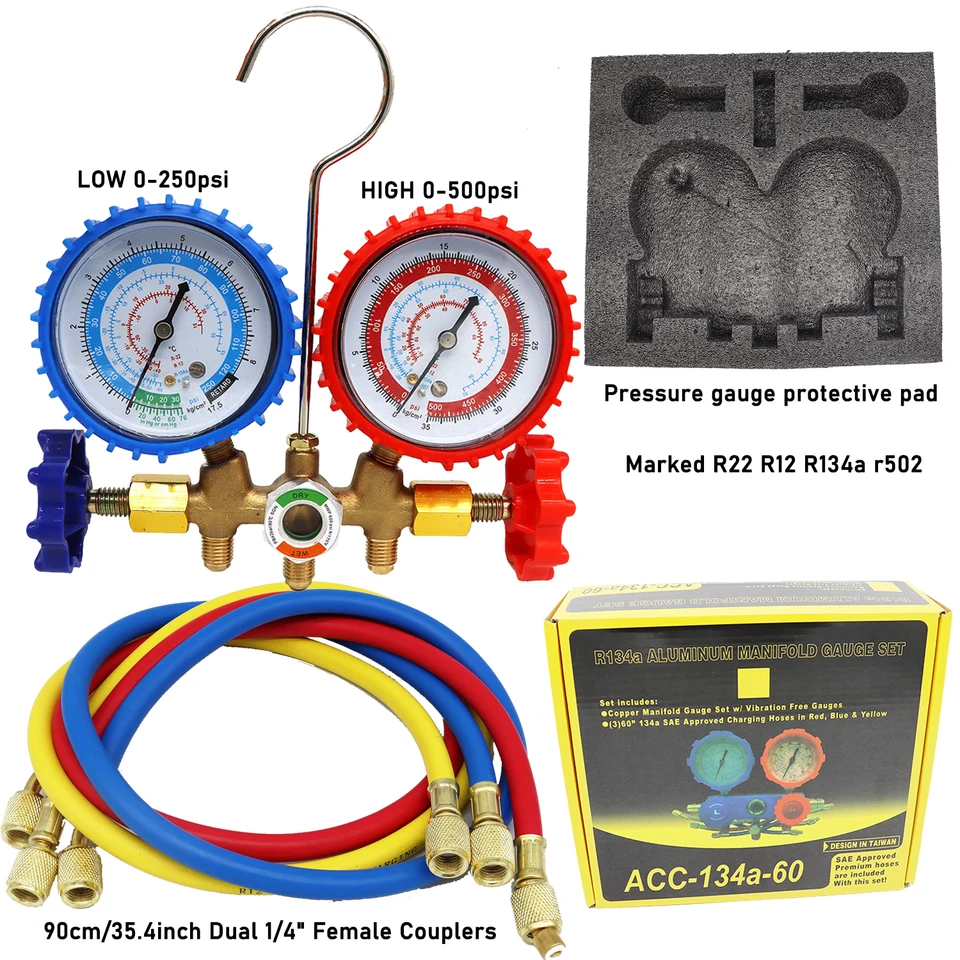 R134A R12 R22 R404A Strumenti Per Refrigerazione Aria Condizionata Set Manometro Diagnostico AC Sn Per Tutte Le Auto A/C Con Tubo Flessibile E Kit Gancio Con Attacco Rapido Laterale Alta/bassa Pres - Foto 8