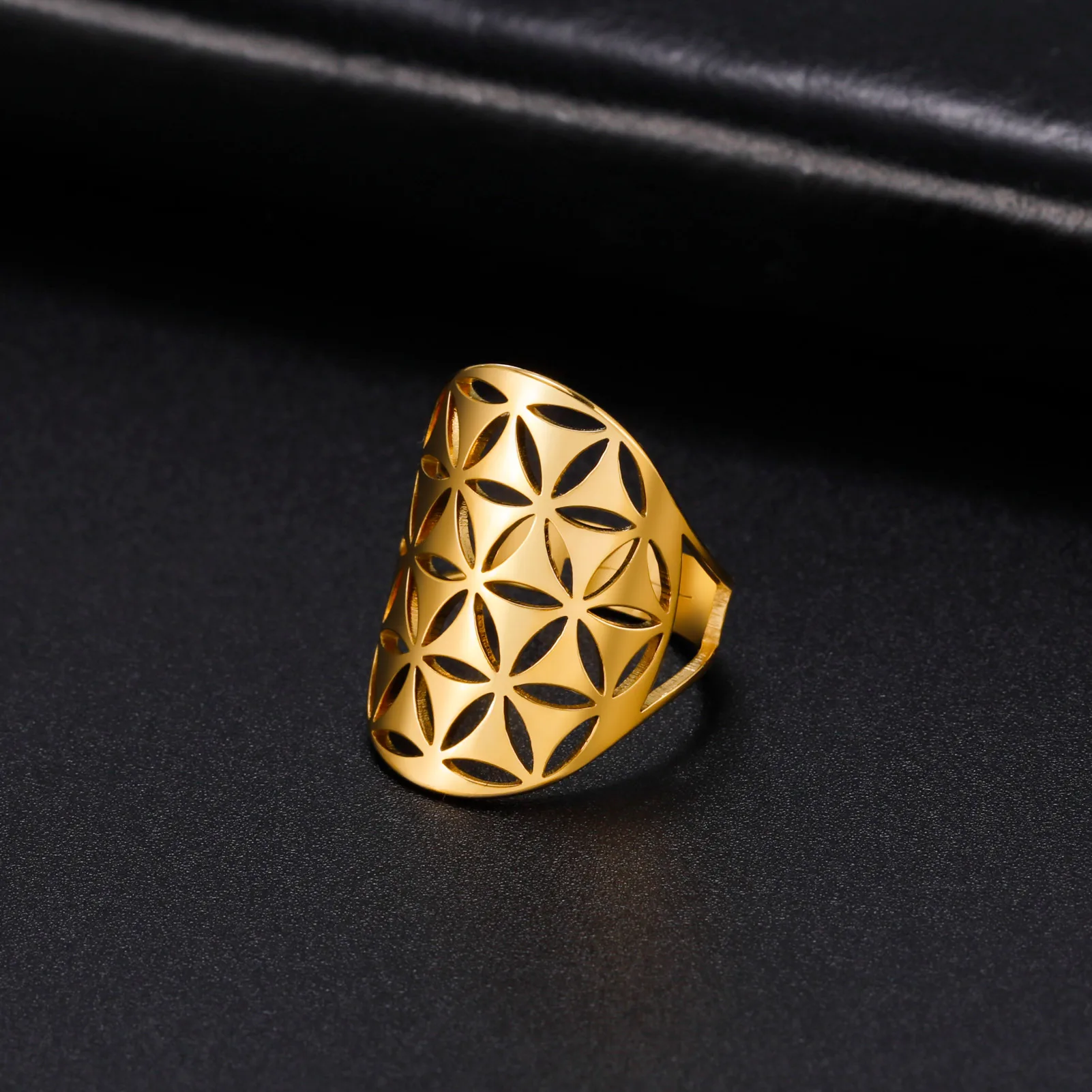 Flower Of Life Ring Adjustable Stainless Steel Sacred Geometry_voghion.com
