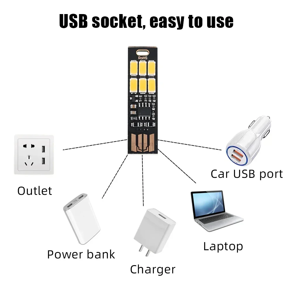LED Light 10-1Pcs LED Circuit Boards USB Keychain Bright 6 LEDs Mini Lamp