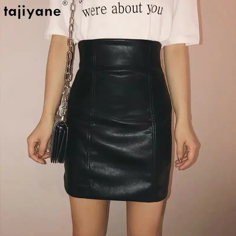 

Tajiyane Real Sheepskin Leather Skirt Women High Waist Skirt Korean Style A Line Package Hip Skirts Pure Leather Black Skirts