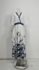Spring Summer Women Fashion V Neck Belted Party Long Dress Sexy Printing  Boho Maxi Dresses Short Sleeve Pocket Femlae Holiday 2
