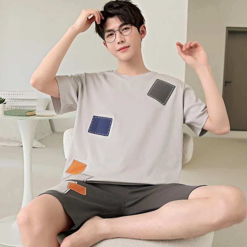 Pajama Sets Summer Men&rsquo;s Sleepwear Cotton Cartoon Pajamas Sets For Man Short Loungewear Young Home Wear