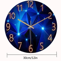 Elegant 12-Inch Dark Blue Geometric Wall Clock - Tempered Glass & Silent Quartz Movement - 12 inch (No frame)