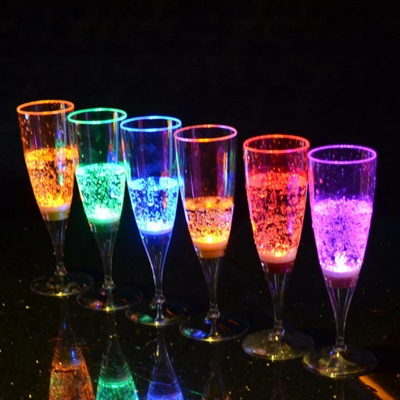 

M5TF 6Pcs Red Green Blue Pink Orange Yellow LED Wine Champagne Plastic Cup