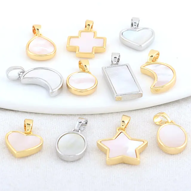 14K Gold Color Brass with Shell Moon Star Heart Cross Charms Pendants Necklace Earrings Jewelry Making Supplies Accessories