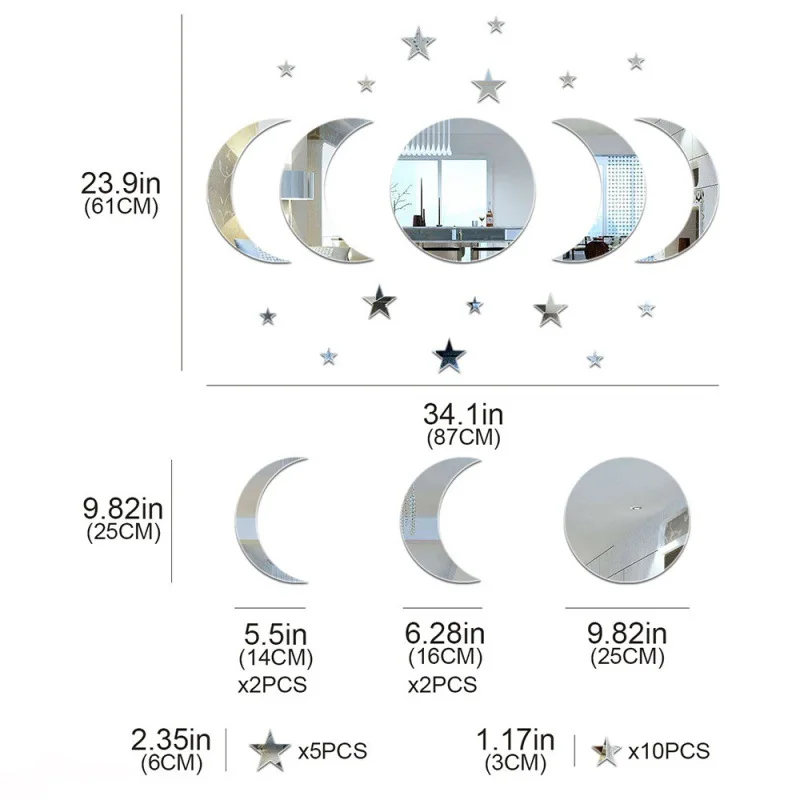20pcs Acrylic Star Moon Shape Wall Sticker Lenses for Wall Decoration in Living Rooms, Bedrooms, and Other Places Decoration