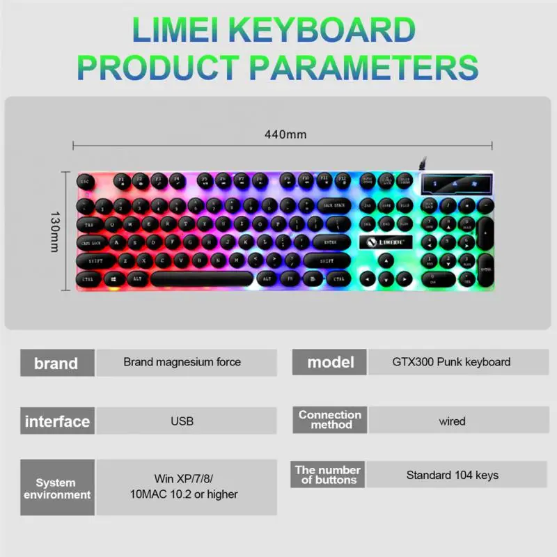 pc keyboard Retro Punk Keyboard Mouse Combos Mechanical Feel Gaming Backlit USB Wired Keyboard With Suspended Round Keycaps For PC Gamer mini computer keyboard