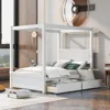 Full Size Canopy Bed Frame with 2 Drawers,Wooden Canopy Bed with Storage,Four Post Bed with Headboard for Kids Girls Boys 1