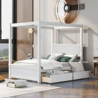 Full Size Canopy Bed Frame with 2 Drawers,Wooden Canopy Bed with Storage,Four Post Bed with Headboard for Kids Girls Boys 1
