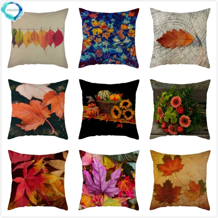 

Red Maple Leaves Flower Printed Cushion Cover Cotton Linen Pillow Cover Decorative Pillowcase for Home Sofa Decor 45x45cm