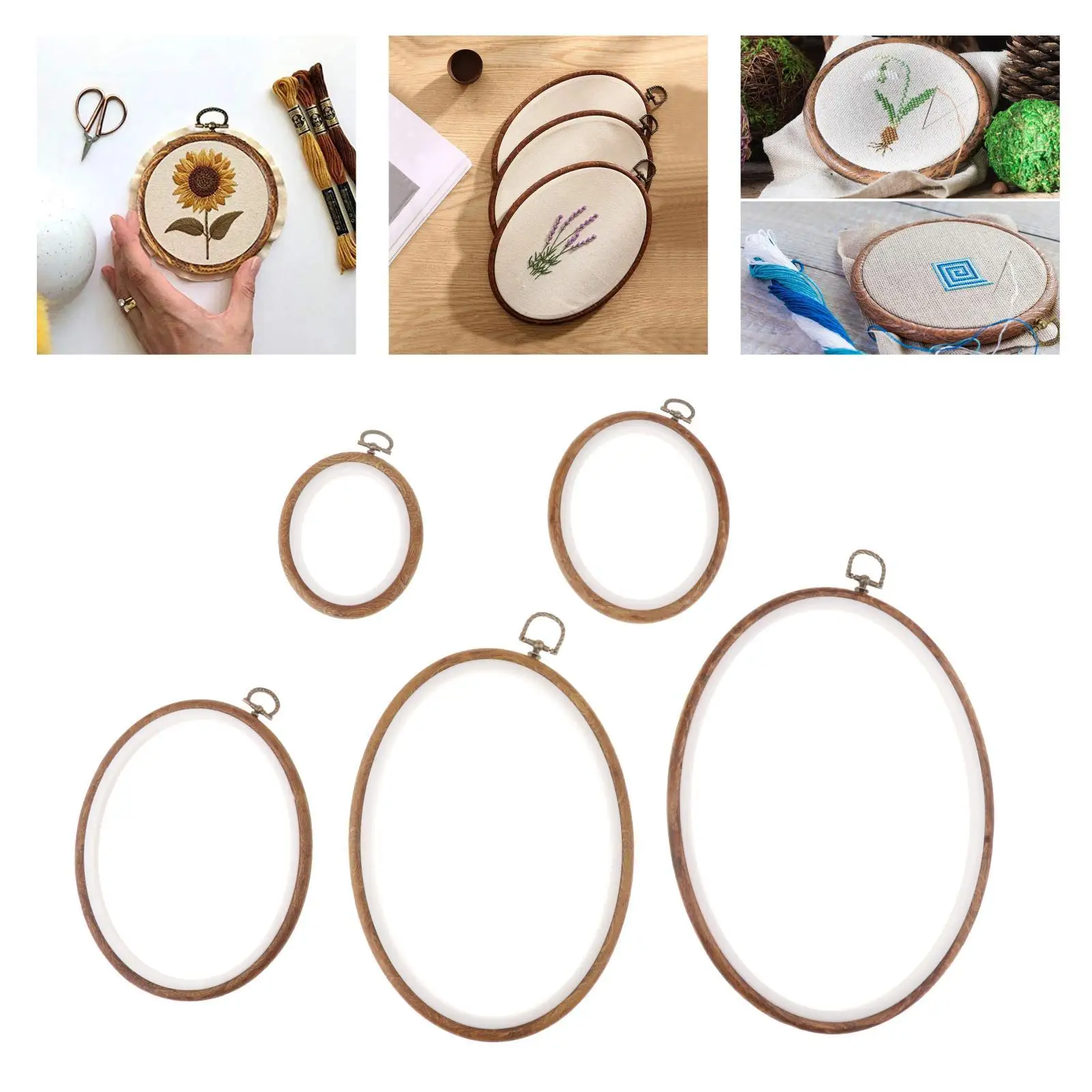  4inch Embroidery Hoop Frames for Display - Oval Small Cross  Stitch Hoops Set, 6 Pieces Resin Imitated Wood Hoop Hanging Frame Circle  for Craft Decoration