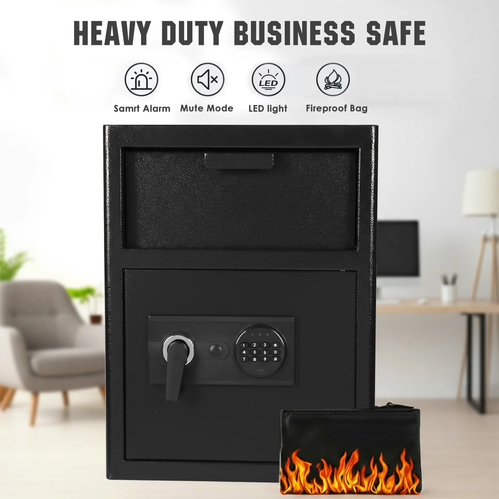 Safe Fireproof Slot Lock Box with Digital Combination Anti-Fishing Safe Box Security Money Safe for Cash Slips Expense Business