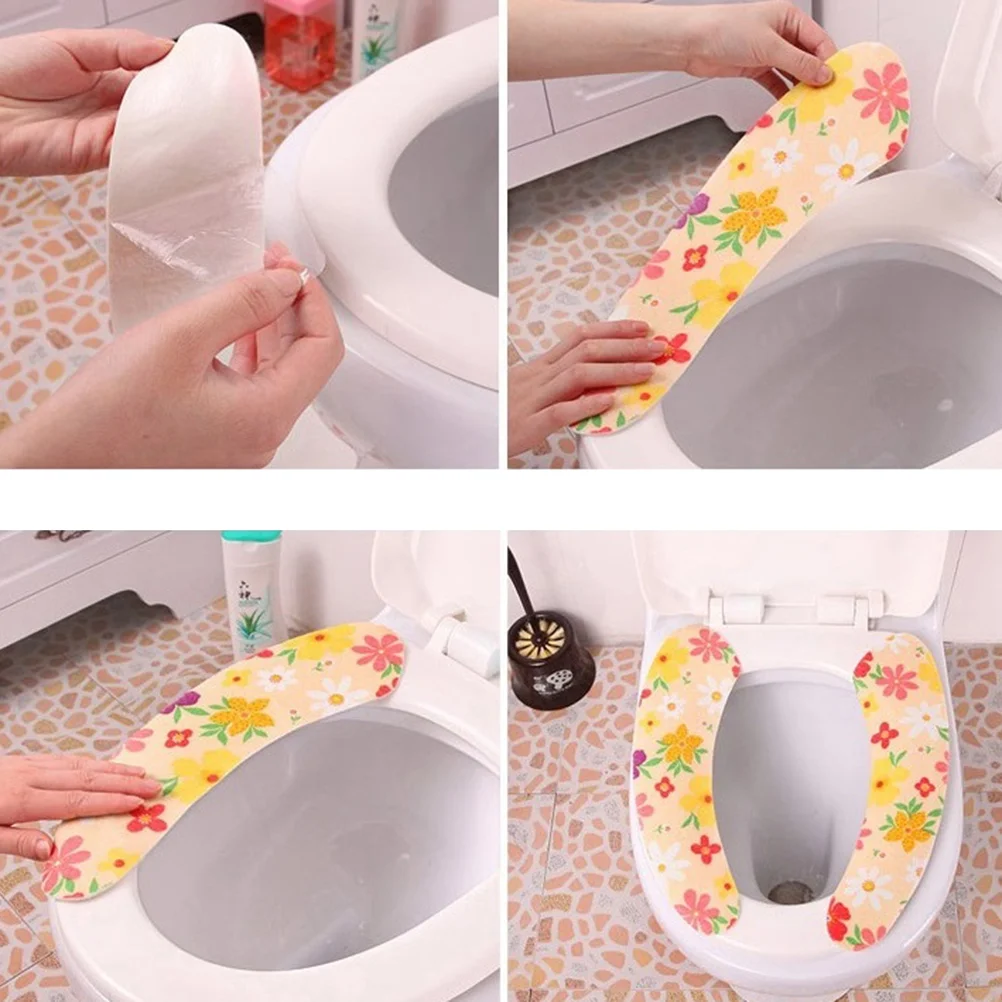 

5 Pair toilet pads Cartoon Sticky Washroom Warmer Washable Toilet Cover for Home Reusable ( )