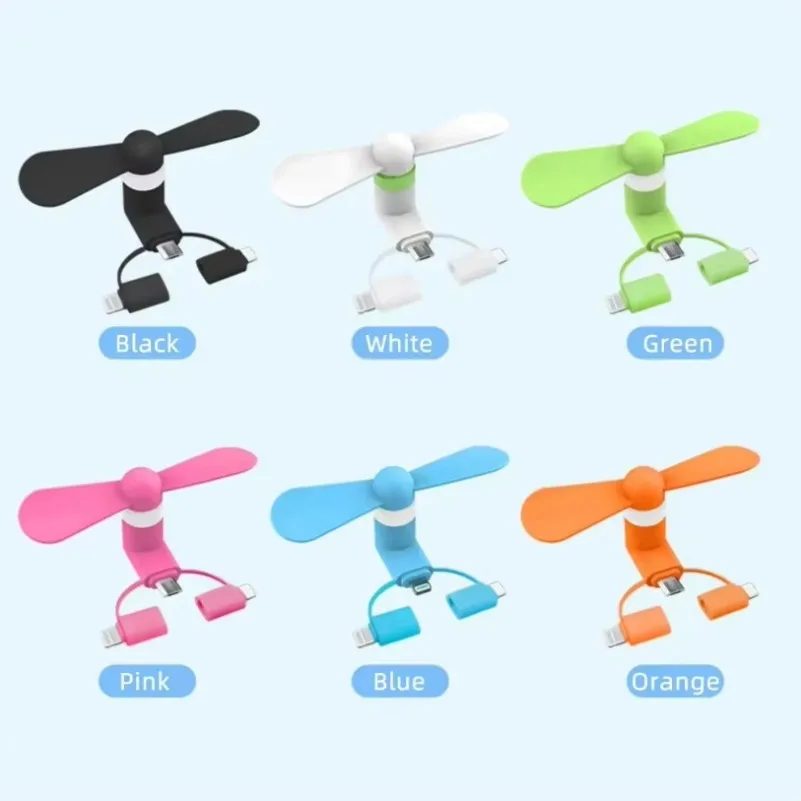 3 IN 1 Mini Fan USB Mobile Phone Cooler For iPhone Samsung Xiaomi Micro/Type-C/IOS Universal
