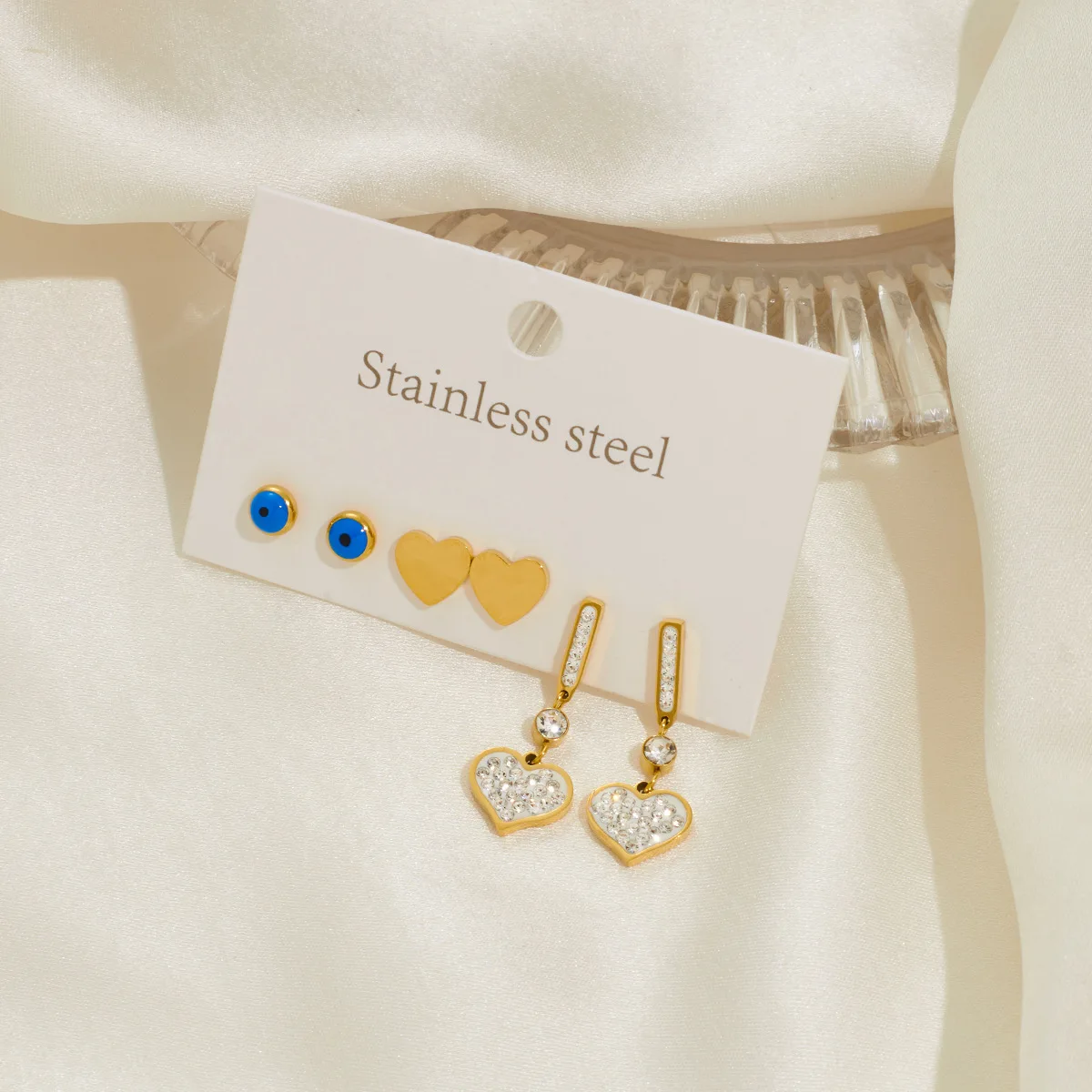 Trendy Stainless Steel Flower Earrings Jewelry 3 Set 18K Gold Plated Party Earrings For Women Girls 4