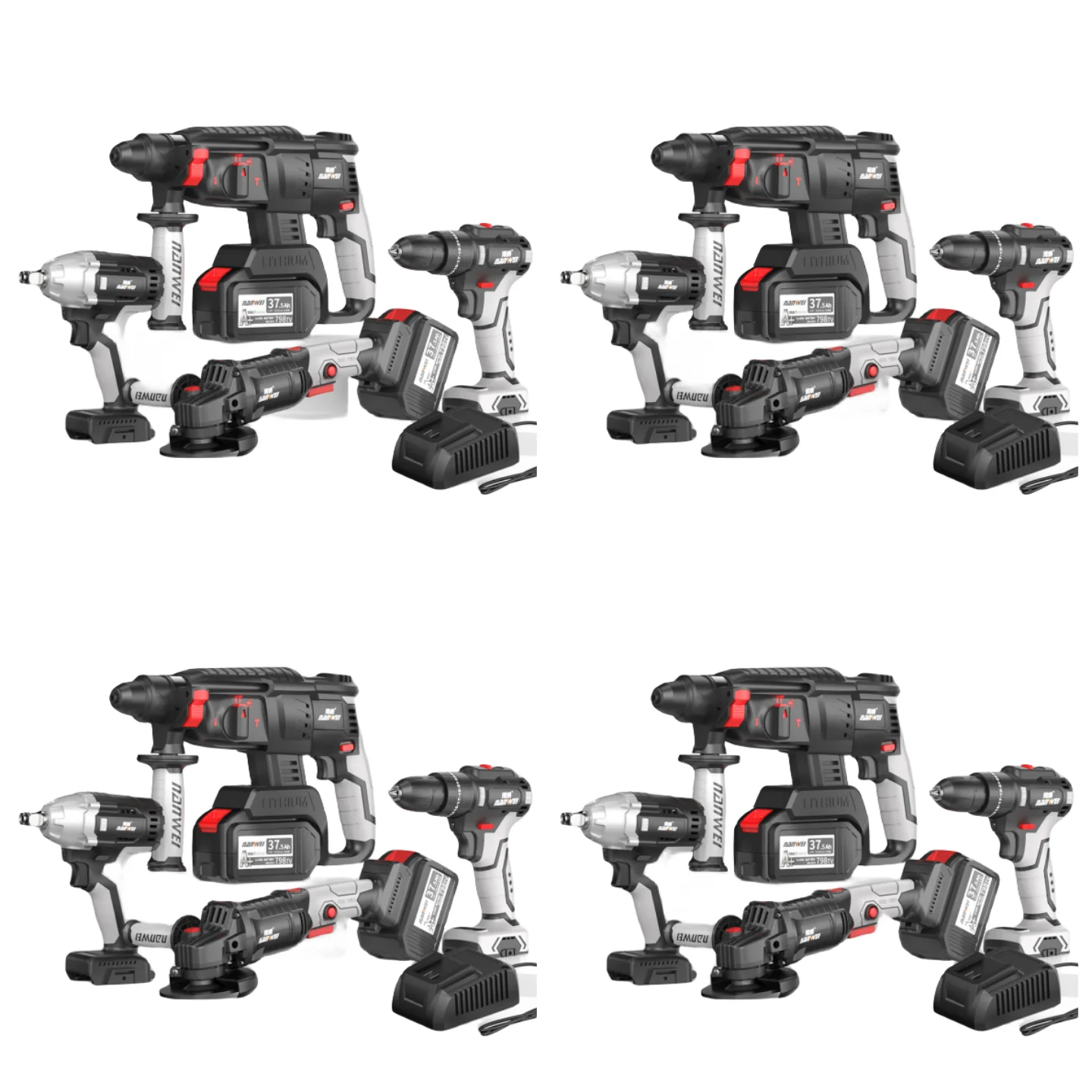 

Nanwei li-ion battery brushless power tool set 7.5AH Hammer/Angle Grinder 125mm/Wrench/electric drill