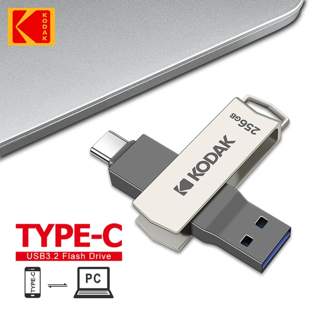 Kodak USB Flash Drive Metal USB 3.2 Pendrive 64GB 128GB Type c OTG 256GB  landyard for keys cle usb for smartphone - AliExpress