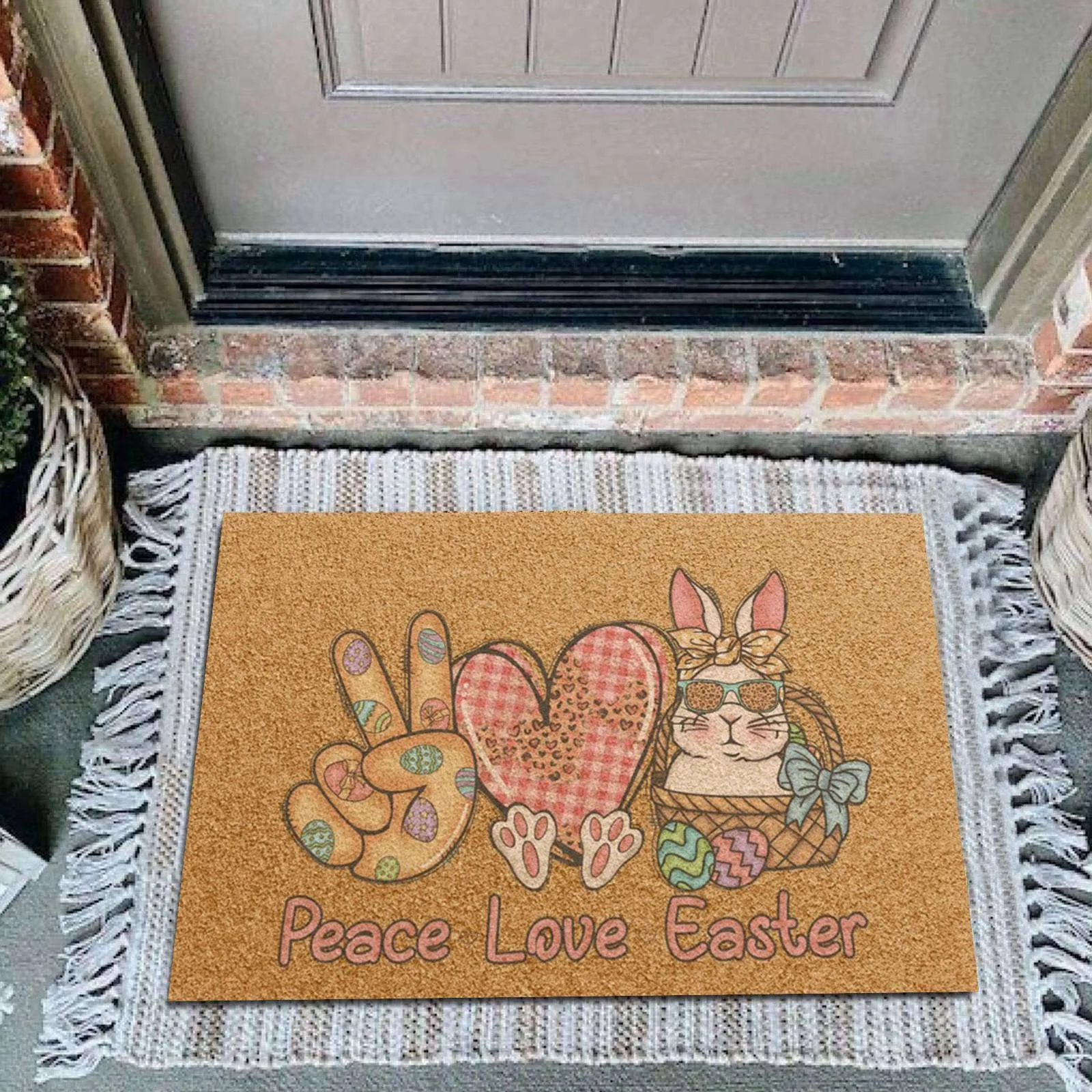 Easter Bunny Door Mats Welcome Rugs Front Door Mat Decoration Peace Love Easter Rabbit Rugs Home Decor Hallway Entrance Carpet