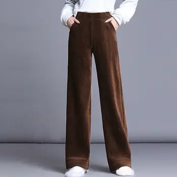 Moda autunno inverno donna pantaloni di velluto a coste tasche solide casual addensare pantaloni larghi a vita alta elastici allentati vintage 1