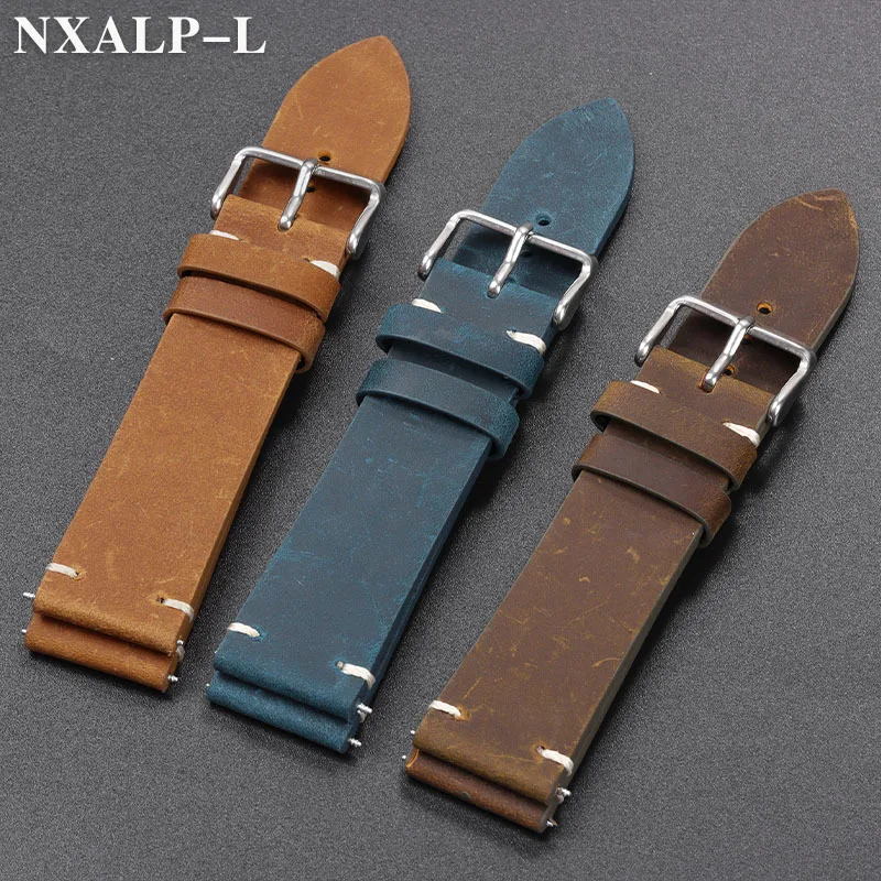 Handcrafted Vintage Leather Watch Band with Handmade Stitching