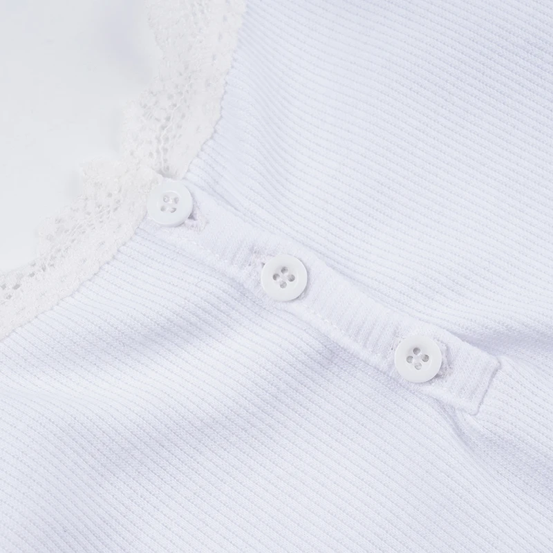 Button Up Lace Square Collar Slim White Camisole Women Y2K Basic Casual Cute Crop Top