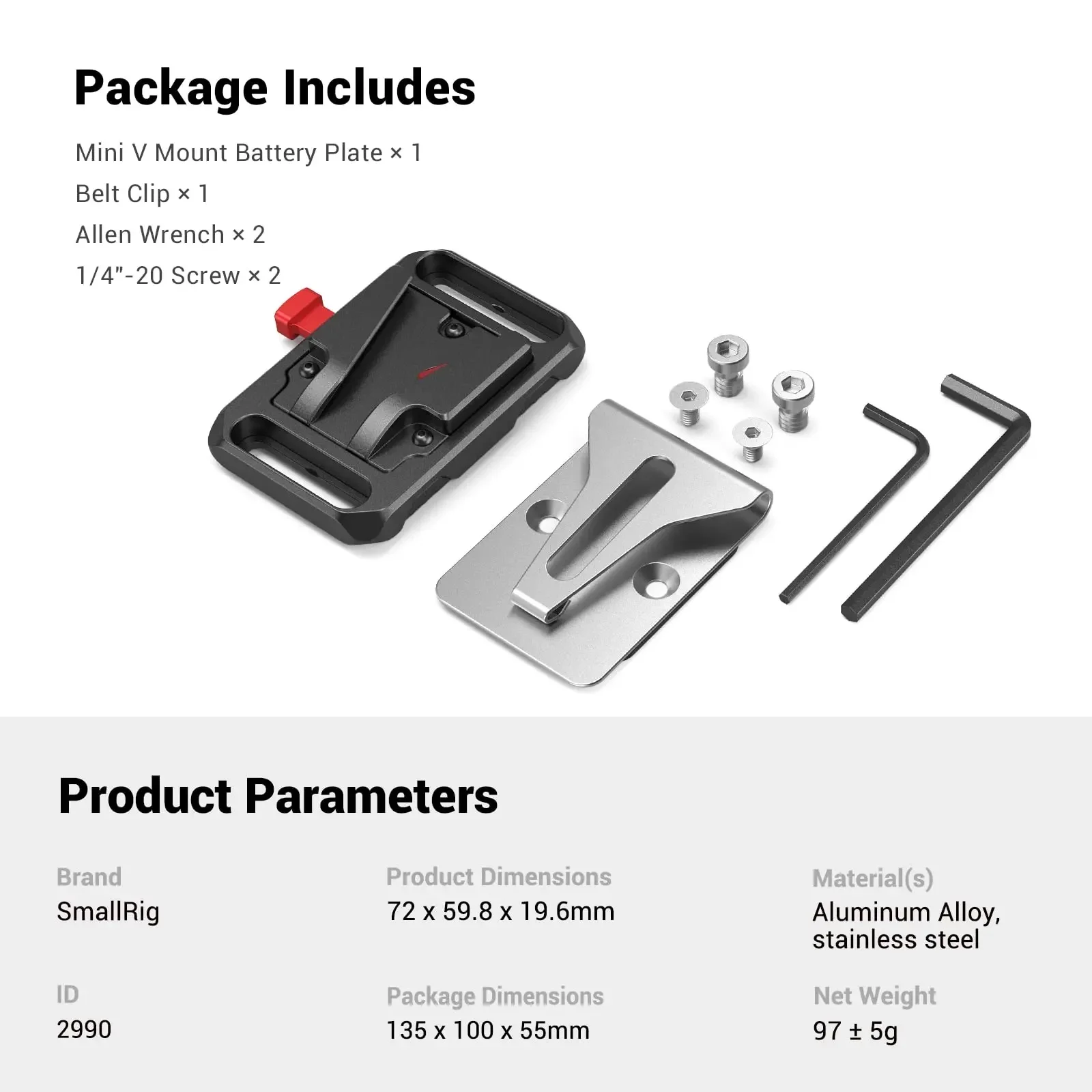 SmallRig Universal Mini V Mount Battery Plate Belt Clip 2990 For A7S3 and other camera V mount batteries