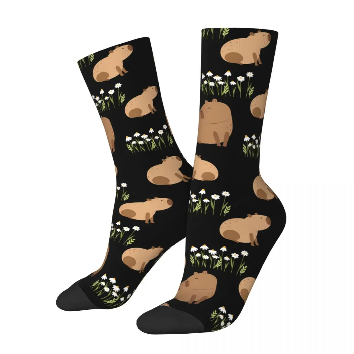 

With Her Cub White Flowers Leaves Capybara Guinea Pig Cavia Porcellus Animal Socks Male Mens Women Summer Stockings Printed