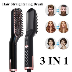 Multifunctional Hair Comb Brush Beard Hair Straightener Electric Anti-Scalding Hair Straightening Brush Quick Men Beard Styler