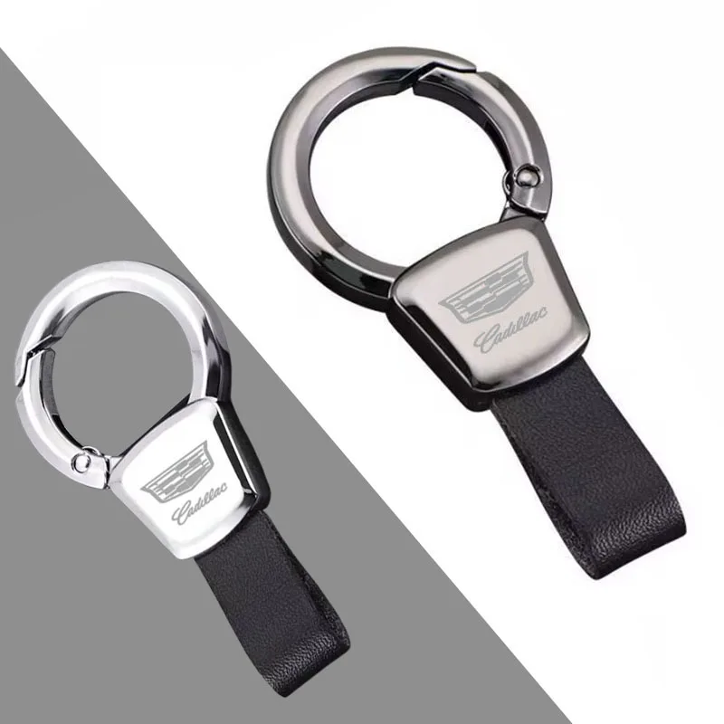 Cadillac premium lederen sleutelhanger met logo zwart zilver