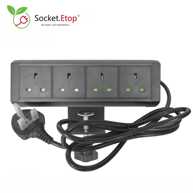 Black Uk Fixed Desk Power Sockets Outlets With The Bracket And 1.5m