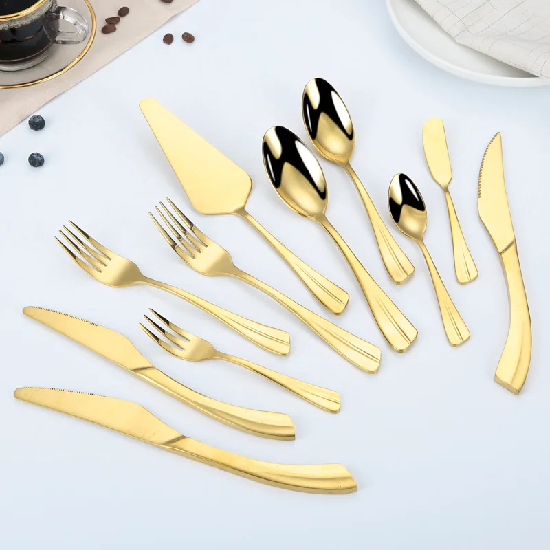 

Beautiful Tableware Stainless Steel Cutlery Unbreakable Dinnerware Set Titanium Tableware Full Dining Table Set Adult Utensils