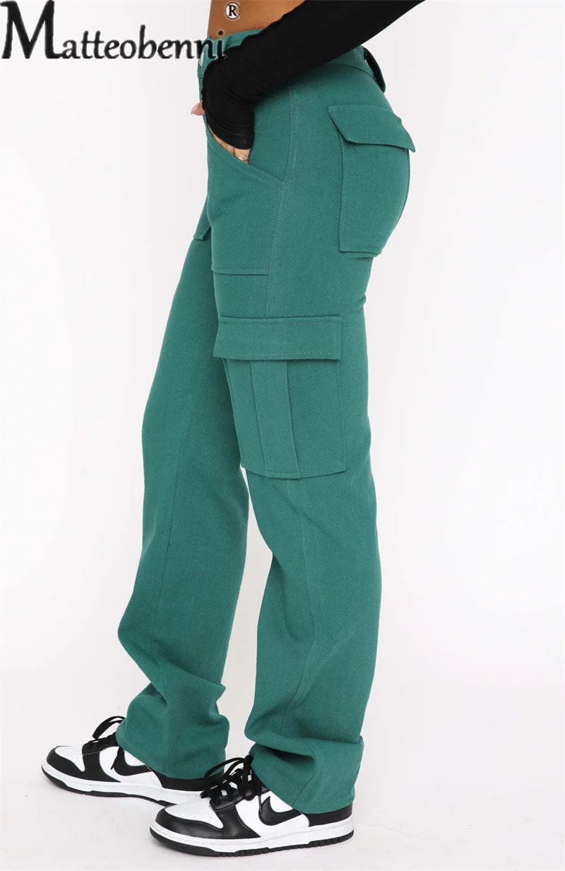 Women Casual Multi-pocket Splice Straight Jeans Fashion Casual Loose Mid Waist Denim Pants Ladies Trend Workwear Style Trousers