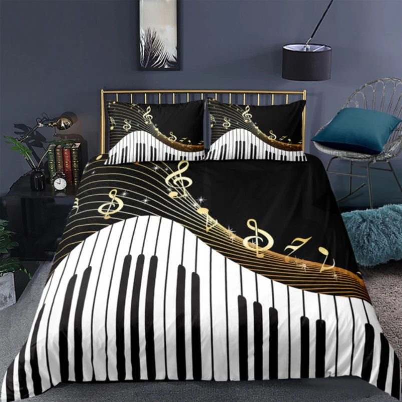 

Music Note Bedding Set Black White 3d Duvet Cover Sets Comforter Bed Linen Twin Queen King Single Size Musical Instrument Piano