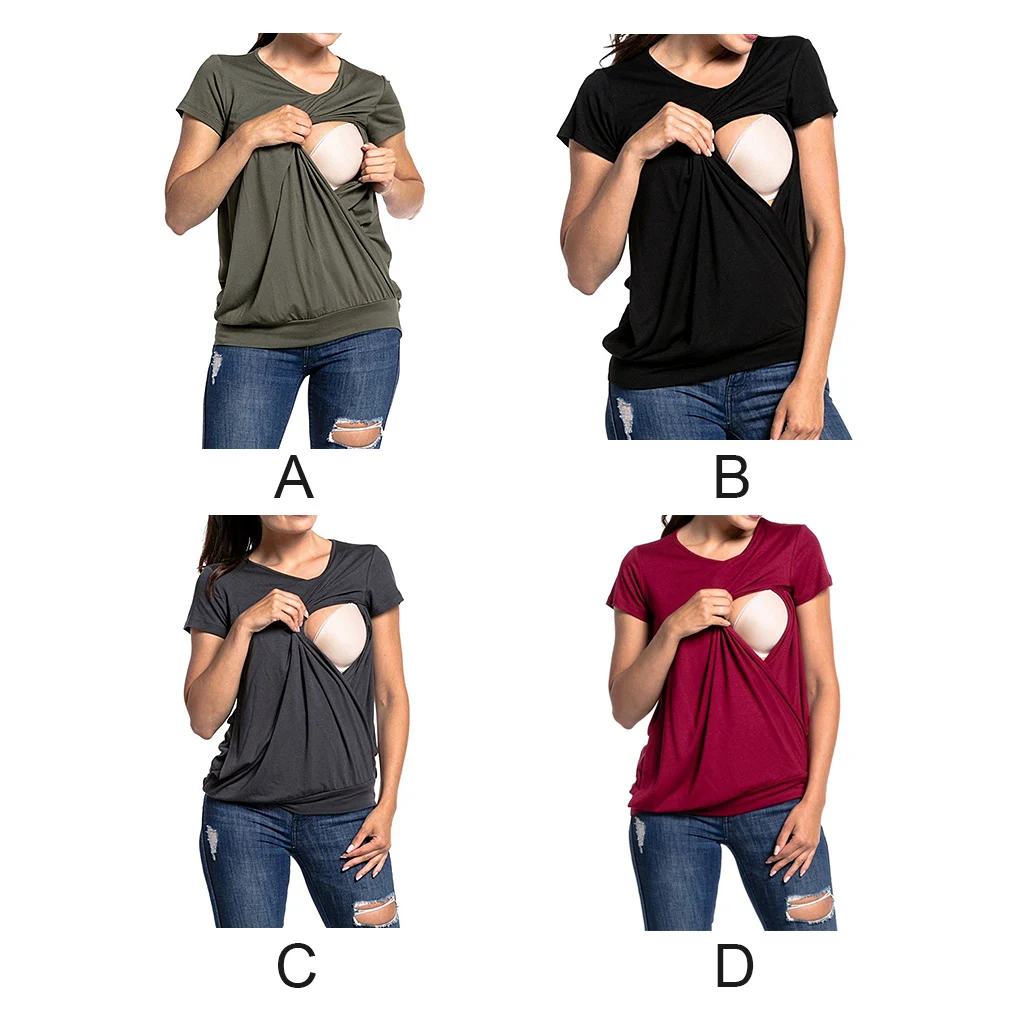 

Женская футболка с коротким рукавом Топ для кормления с круглым вырезом ткань для грудного вскармливания зеленый S