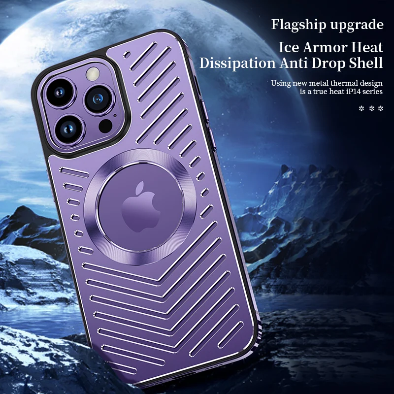 Luxury Magsafe Charge Cooling Case For iphone 12 13 14 Pro Max Plus Magnetic Steel Metal Frame Aluminum Alloy Back Phone Cover