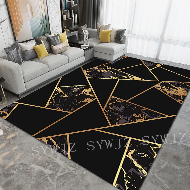 Black Gold Marble Modern Luxury Carpets for Living Room Bedroom Large Area Rugs Green Geometric 3D Printed Carpet Home Floor Mat