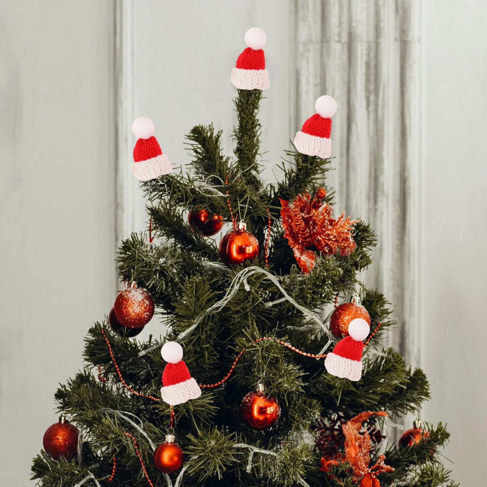 Christmas Mini Santa Tree Ornament Hats DIY Accessories Small Adornment Crafts Snowman Beanie Knit Hat Bottles Headband christmas beanie hat