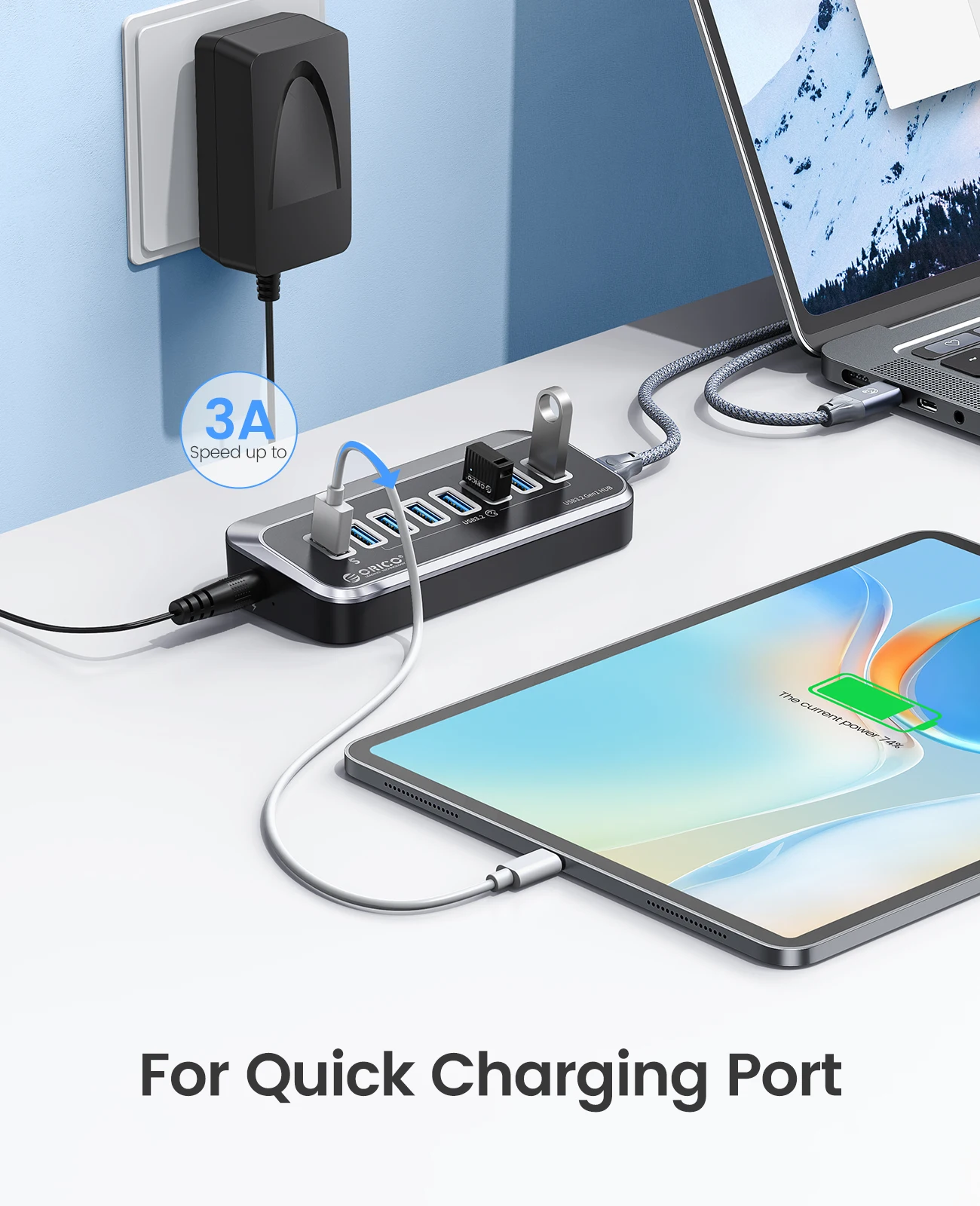 ORICO ABS 전원 공급용 5GBPS 허브 PD18W 충전 USB3.2C형 허브 카드 리더 디스펜서, 전원 어댑터 장착, 데스크톱 PC 액세서리에 적합합니다.