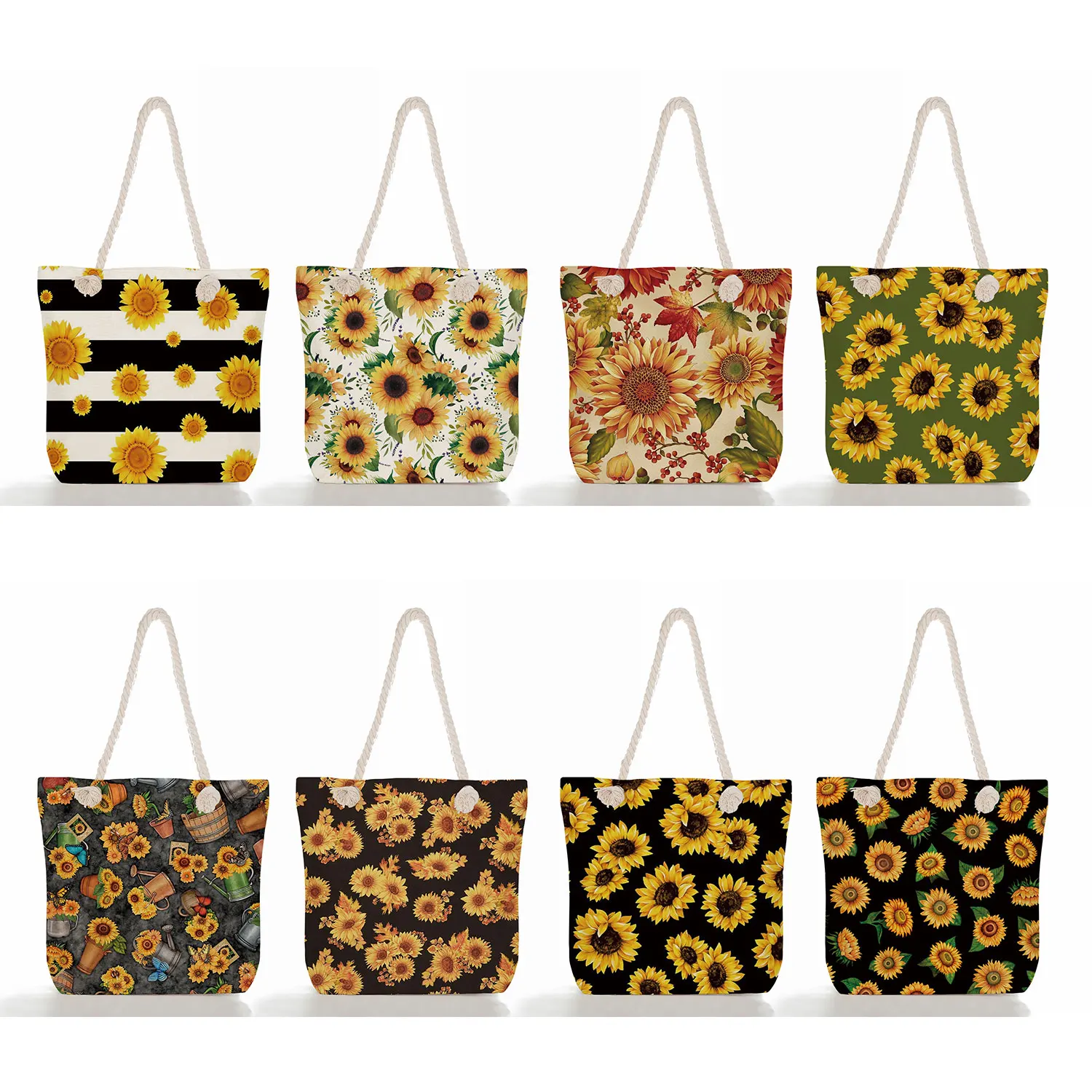 

Eco Reusable High Capacity Foldable Shopping Bag Plant Floral Graphic Travel Beach Tote Female Sunflower Print Handbag For Women