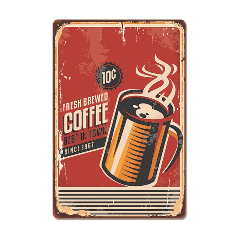 

Vintage Fresh Coffee Plaque Metal Tin Sign Retro Drink Coffee Poster Wall Stickers for Cafe Shop Restaurant Home Room Decor 1